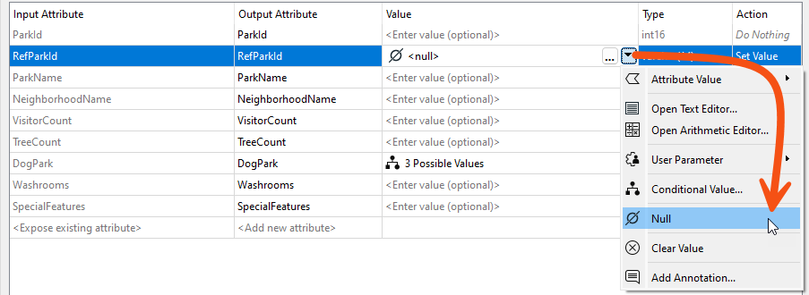 Setting a null value in the AttributeManager.